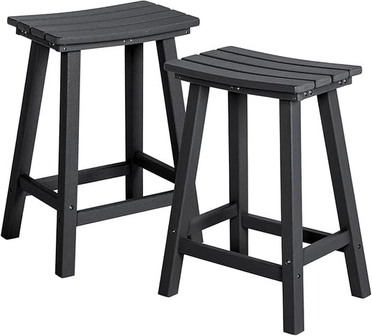 nalone 24 Inch Outdoor Bar Stools Set of 2, HDPE Bar Chairs with Footrest, Weather Resistant Barstool Outside Stools for Bars, Kitchen Counter, Balcony(Black, 24'' Barstools Set of 2)