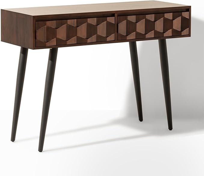 Bme Console Modern Mid-Century 2 Drawers, Unique Geometric Design Sofa Table for Entryway, Hallway, Living Room, Walnut