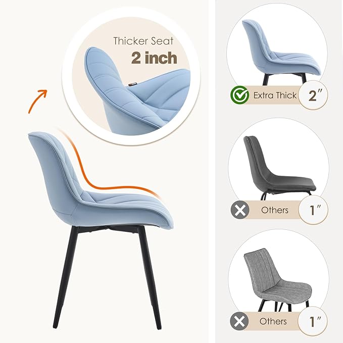 YOUNUOKE Dining Chairs Set of 2 Mid Century Modern Kitchen Chair Comfortable Upholstered Faux Leather Dinner Chairs for Kitchen Dining Room, Blue
