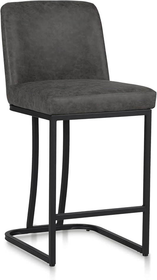 PHI VILLA Bar Stools Set, Black Metal Breakfast Barstools for Kitchen Island, 24 inch Counter Height Bar Stools with Backs