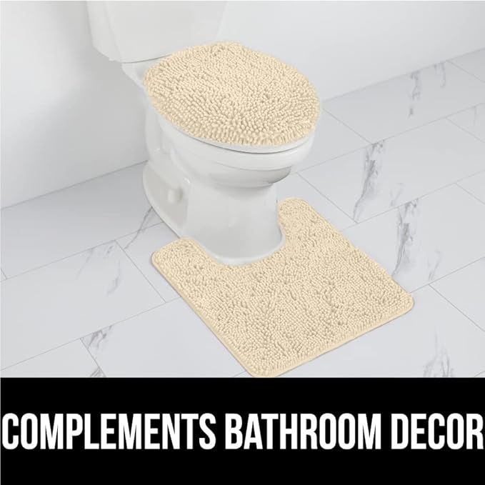 GORILLA GRIP Plush Absorbent Shaggy Chenille Bath Rug Mat for Square Toilet Base with Rubber Backing, Machine Washable Rugs, Soft Microfiber Contour Mats for Toilets, Bathroom Decor, Sand