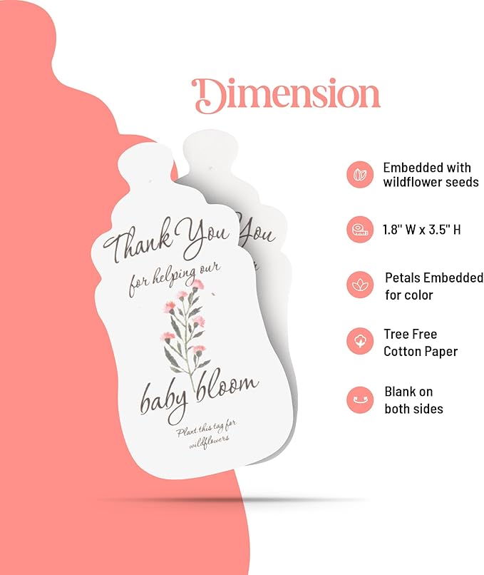 Plantable Bottle Shaped Seed Paper – 5 Pink Baby Shower Favors for Guests with Wildflower Seeds, Baby Shower Gifts for Guest