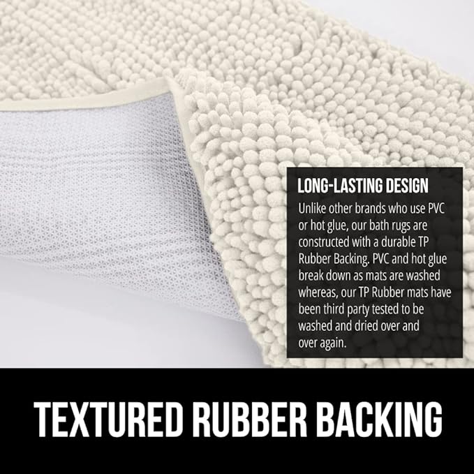 GORILLA GRIP Bath Rug Mat 36x24, Soft Absorbent Chenille, Quick Dry Microfiber Mats, Rubber Backing Washable Shower Floor Rugs, Bathmat Runner, US Designed Bathroom Home Decor Accessories Ivory Cream