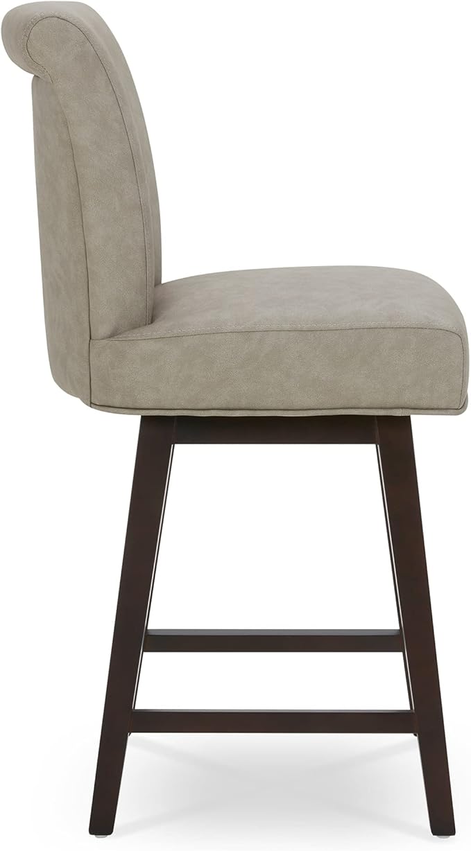 CHITA 26 Inch Counter Height Swivel Bar Stools Set of 4, FSC Certified Modern Upholstered Faux Leather Swivel Barstool Chair with Back, Stone Grey