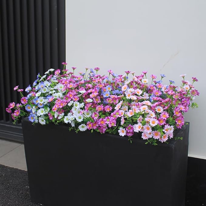 Artificial Flowers for Outdoors Colorful Daisy 20 Bundles Faux Plant Outdoor Spring Summer Decor Realistic Fake Plants Outside for Planters Front Porch Backyard Decor (20 Bundles 5 Colors)