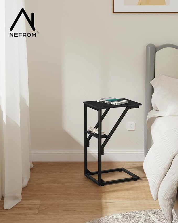 C-Shaped End Table, Small Couch Side Table, Sofa TV Tray Table for Living Room, Bedroom, Bedside ET-D-BK1
