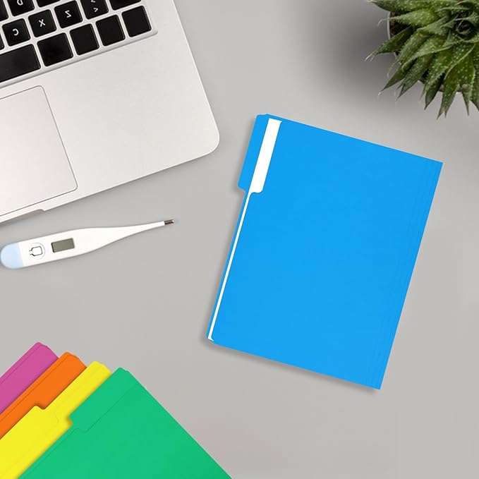 File Folder, RAZCC 100 Pack 1/3 Cut Tab Colored File Folders, File Folder Letter Size for Office Classroom Use, Assorted 5 Colors Folders with Tabs