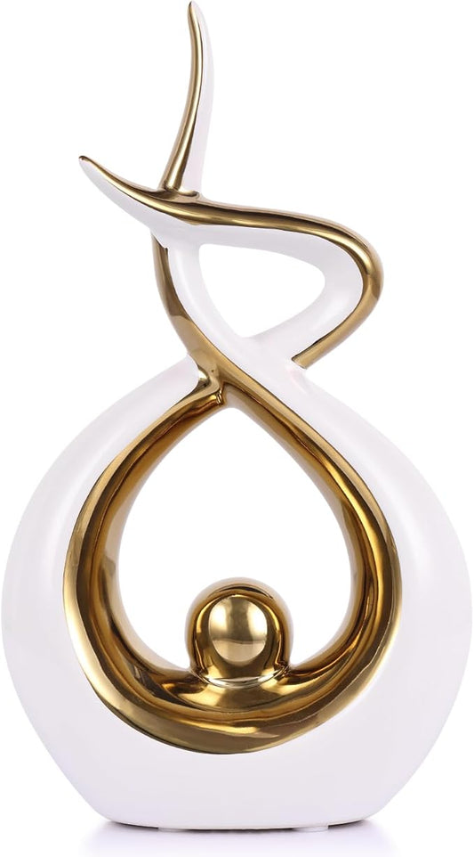 Gold Modern Sculpture Table Decorations, Ceramic Knick Knacks Statues for Living Room Decor, Tv Stand and Desk Decor, Suitable for Coffee Tables and Shelf Decorations, Great Gift Idea