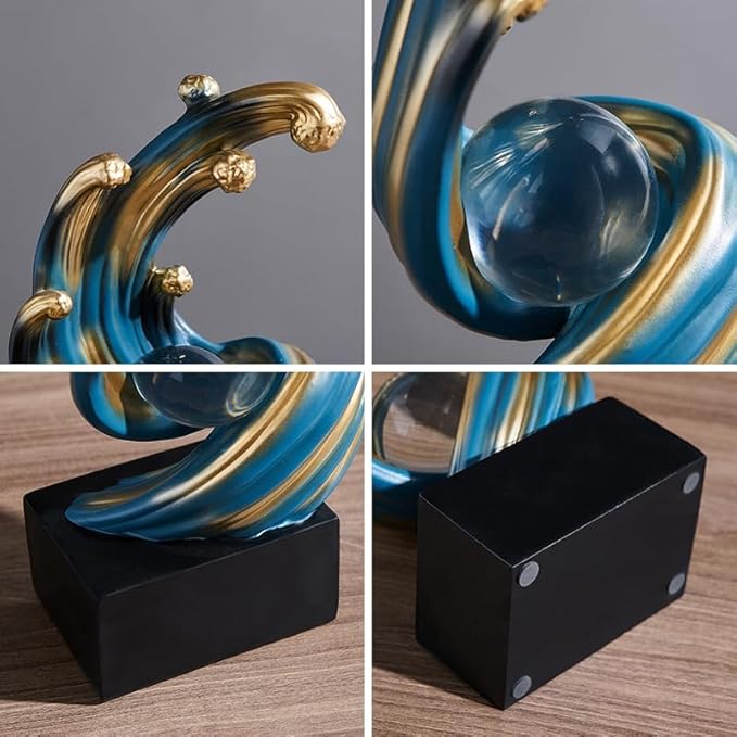 Modern Abstract Decorative Wave Statue, Blue Abstract Art Home Decor,Crystal Ball Art Wave Resin Sculpture, Office Desk Stand, Dining Table Center Decorative Aesthetics(B,Blue)