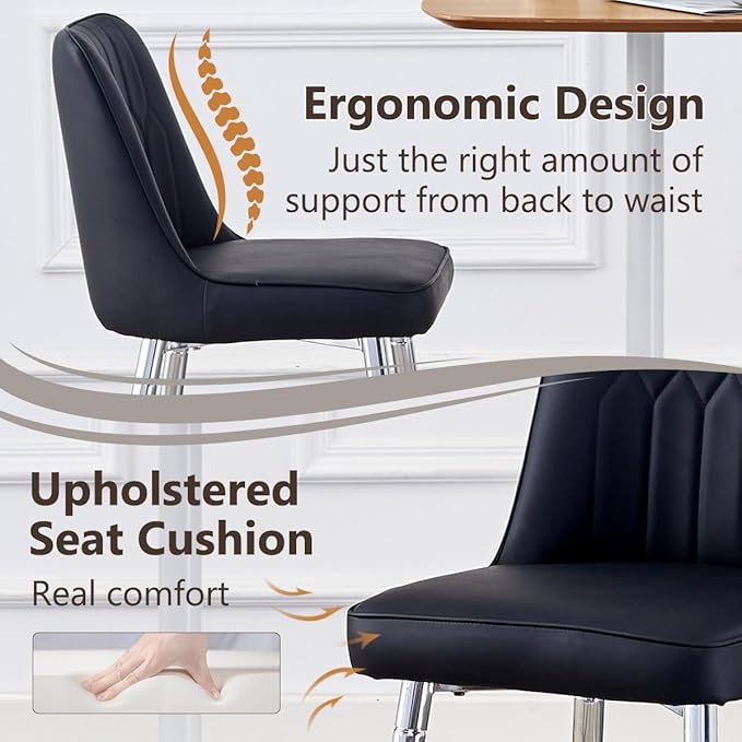 Bar Stools Set of 2,Counter Height Bar Stools with Back,Modern Faux Leather Kitchen Stools,27"Black Barstools with Stable Metal Leg,Armless Counter Height Chair for Kitchen Island,Coffee Corner