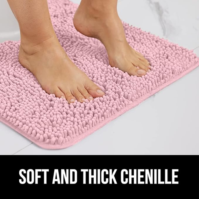 GORILLA GRIP Bath Rug Mat 44x26, Soft Absorbent Chenille, Quick Dry Microfiber Mats, Rubber Backing Washable Shower Floor Rugs, Bathmat Runner, US Designed Bathroom Home Decor Accessories Light Pink
