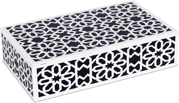 Handicrafts Home Decorative Storage Box with Lid- 8x5x2” Small Keepsake, Trinket Box, Memory Box- Decorative Boxes for Home Decor, Centre Table, Giftable Storage Accent- Shiraz- Black White