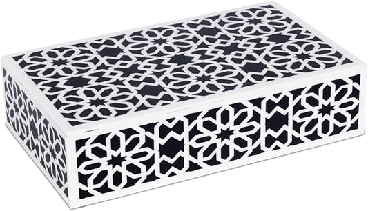 Handicrafts Home Decorative Storage Box with Lid- 8x5x2” Small Keepsake, Trinket Box, Memory Box- Decorative Boxes for Home Decor, Centre Table, Giftable Storage Accent- Shiraz- Black White