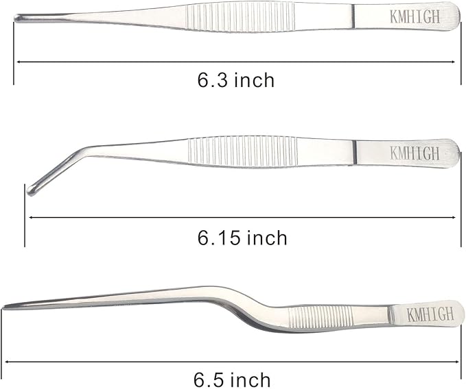 Stainless Steel Tweezers Set, For Small Gardening and Kitchen, Multi-Purpose Tools. (3Pcs, 6.15Inches / 6.3Inches / 6.5Inches)