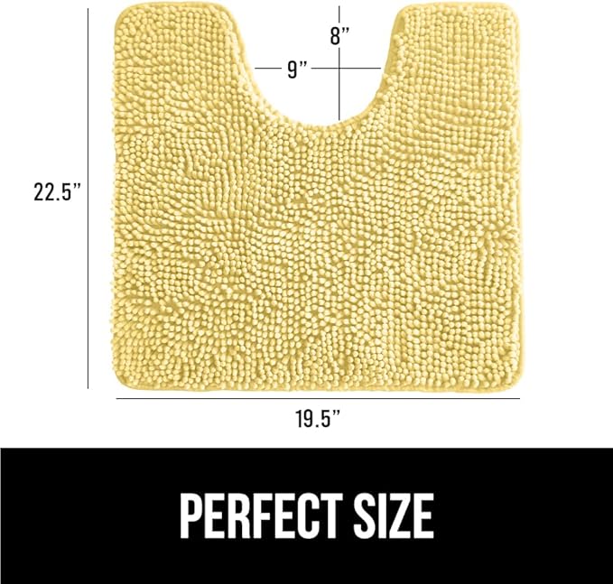 GORILLA GRIP Plush Absorbent Shaggy Chenille Bath Rug Mat for Oval Toilet Base with Rubber Backing, Machine Washable Rugs, Soft Microfiber Contour Mats for Toilets, Bathroom Decor, Yellow