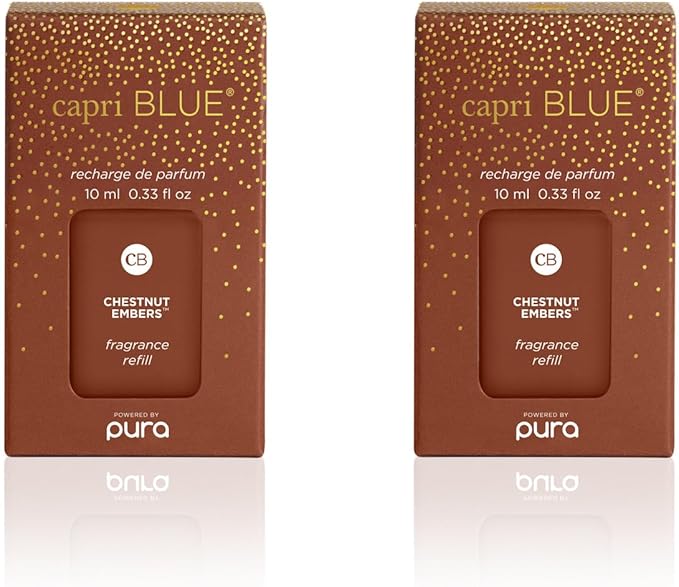 Capri Blue Pura Diffuser Refills – Luxury Home Fragrance – Long Lasting Oil Diffuser Scents with Notes of Roasted Chestnut, Bitter Orange & Black Cardamom (Chestnut Embers, Pack of 2 Pura Refills)