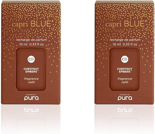 Capri Blue Pura Diffuser Refills – Luxury Home Fragrance – Long Lasting Oil Diffuser Scents with Notes of Roasted Chestnut, Bitter Orange & Black Cardamom (Chestnut Embers, Pack of 2 Pura Refills)