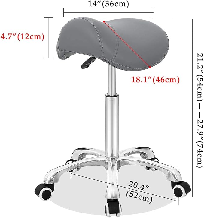 Antlu Saddle Stool Rolling Chair for Office Massage Salon Kitchen Spa Drafting,Adjustable Hydraulic with Wheels (Grey)