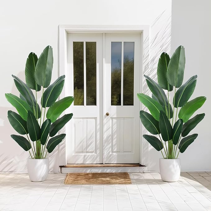 Artificial Bird of Paradise Plant 6 Ft Tall Fake Banana Leaf Plant for Indoors and Outdoors,Faux Palm Tree with Plastic Pot for Office and Home Decor,L1802PCS