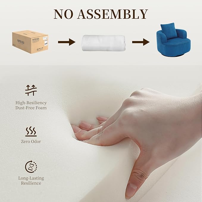 Furnimart 360° Swivel Barrel Accent Chair Set of 2, Round Upholstered Comfy Lounge Chair, Corduroy High-Resilienc Foam Single Sofa, No Assembly Wide Seat for Living Room, Bedroom, Apartment (Blue)