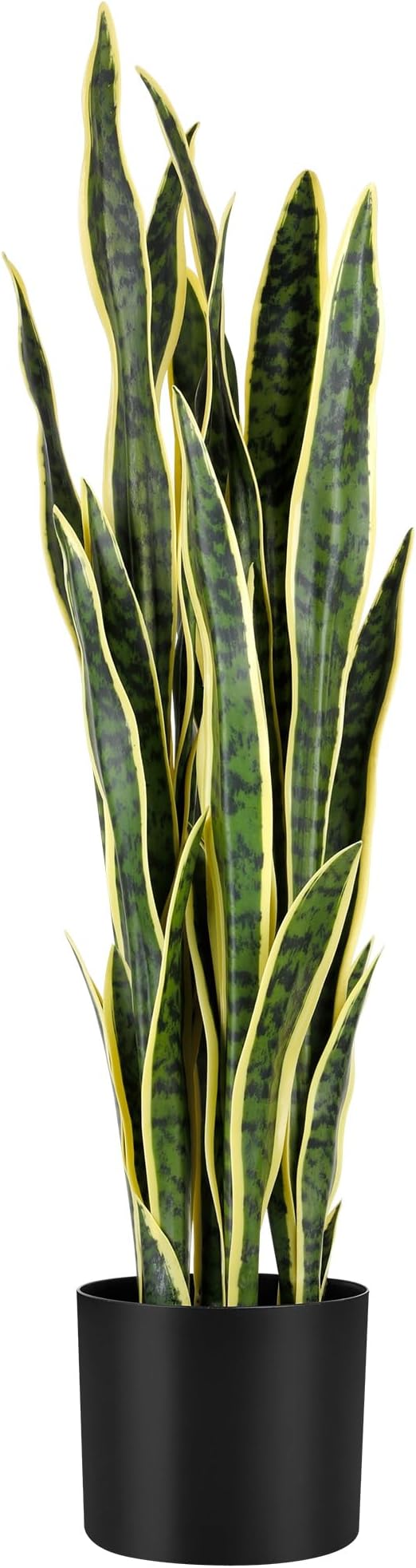 KOL 3ft Artificial Snake Plant, Fake Sansevieria Potted Floor Plants, 32 Lifelike Faux Leaves, Indoor Home Office Room Decoration, Mother-in-Law Tongue, 35in, Yellow