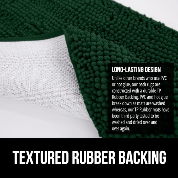 GORILLA GRIP Bath Rug Mat, Soft Absorbent Chenille, Quick Dry Microfiber Mats, Rubber Backing Washable Shower Floor Rugs, Bathmat Runner, US Designed Bathroom Decor Accessories 24x17, Hunter Green