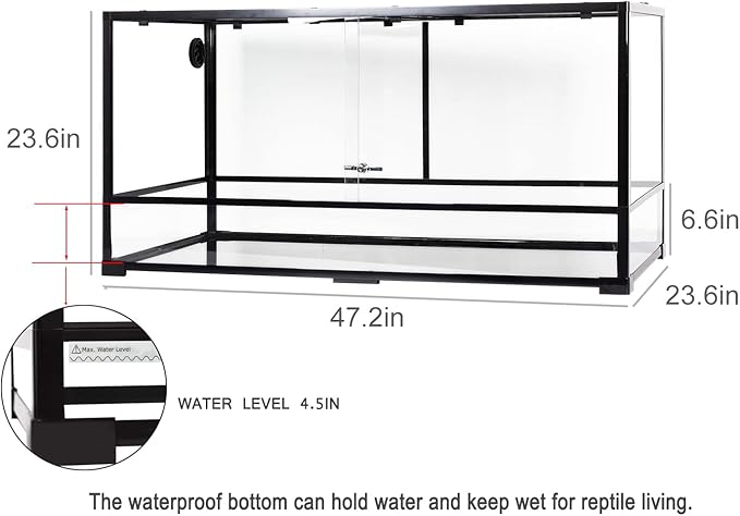 REPTIZOO Large Reptile Terrarium 120 Gallon, Tall & Wide Tempered Glass Reptile Tank 48" x 24" x 24" with Sliding Door Top Screen Ventilation & Anti Escape Lid, Full View