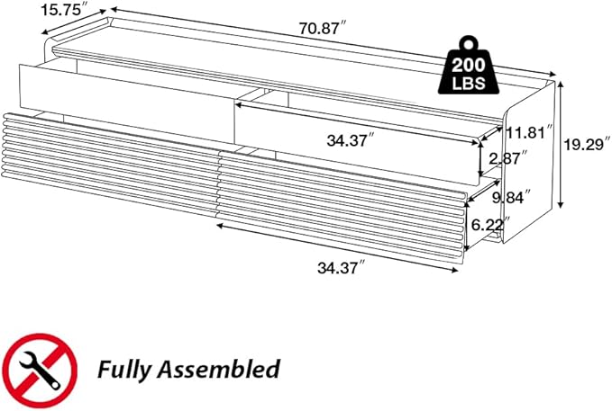POVISON Fully-Assembled Mid Century Modern TV Stand, 70.87" Entertainment Center with LED Light, Black Walnut Solid Wood TV Console for Living Room, TV Stand with Storage