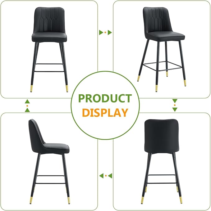 27" Bar Stools Set of 4 - Black Counter Height Bar Stools Set of 4,Faux Leather Kitchen Island Stools with Sturdy Chrome Metal Leg,Counter Height Stools with Backs,Easy to Assemble