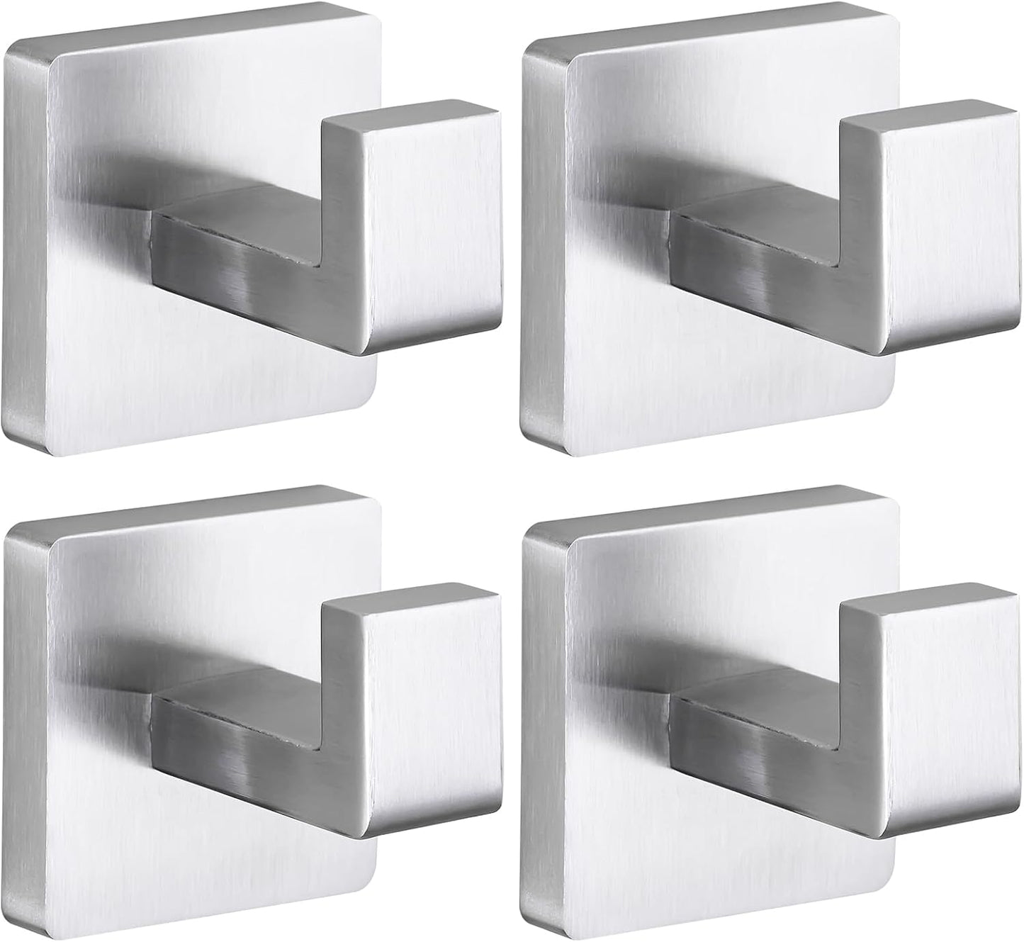 Towel Hooks for Bathrooms Robe Hook Coat Hook 4 Pack Brushed Nickel Stainless Steel Heavy Duty Wall Mounted Square Hooks for Bathroom Kitchen Bedroom