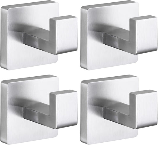 Towel Hooks for Bathrooms Robe Hook Coat Hook 4 Pack Brushed Nickel Stainless Steel Heavy Duty Wall Mounted Square Hooks for Bathroom Kitchen Bedroom