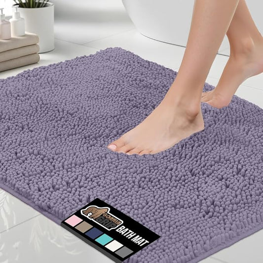 GORILLA GRIP Bath Rug Mat 36x24 Thick Soft Absorbent Chenille, Quick Dry Microfiber Mats, Rubber Backing Washable Shower Floor Rugs, Bathmat Runner Bathroom Home Decor Accessories Light Purple