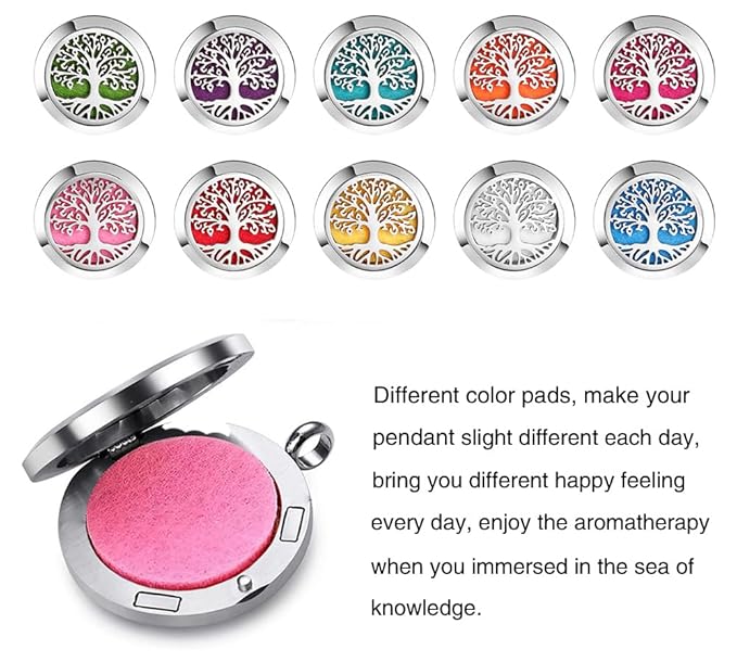 Aromatherapy Essential Oil Diffuser Necklace Tree of Life Pattern Stainless Steel Locket Pendant