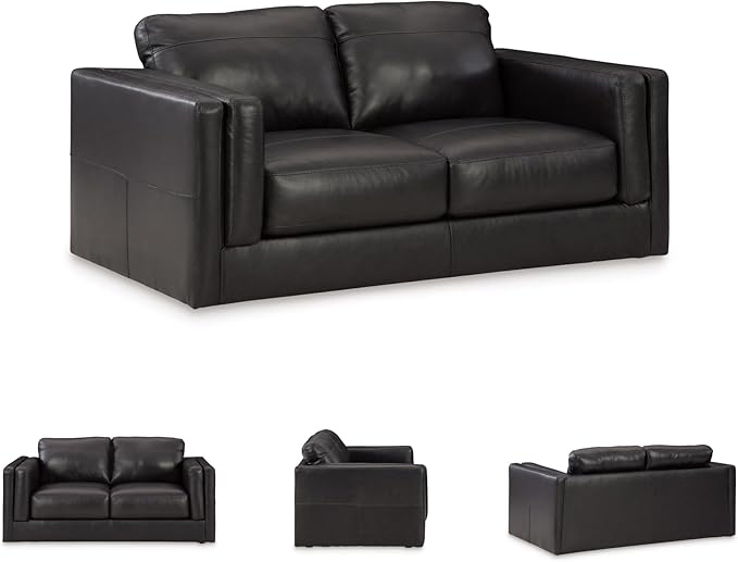 Signature Design by Ashley Amiata Modern Leather Match Loveseat with Non-skid Legs, Black