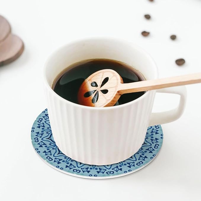 Mandala Boho Blue Purple Coasters Set of 6 Coasters for Drinks Absorbent Double-Sided Leather PVC Coaster for Tabletop Protection Coffee Table Decor Ideal for Home Decor House Warming Gifts