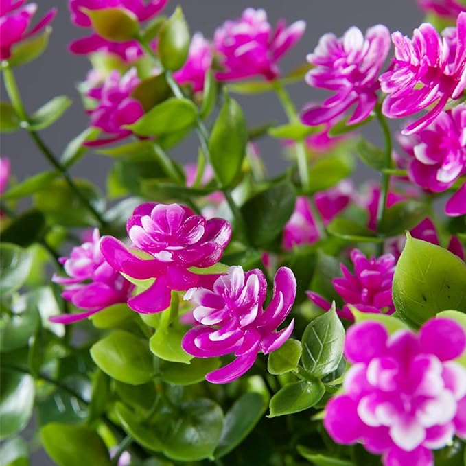 6PCS Artificial Eucalyptus Flowers, Fake Artificial Greenery UV Resistant No Fade Faux Plastic Plants for Wedding Bridle Bouquet Indoor Outdoor Home Garden Kitchen Office Table Vase(Fuchsia)