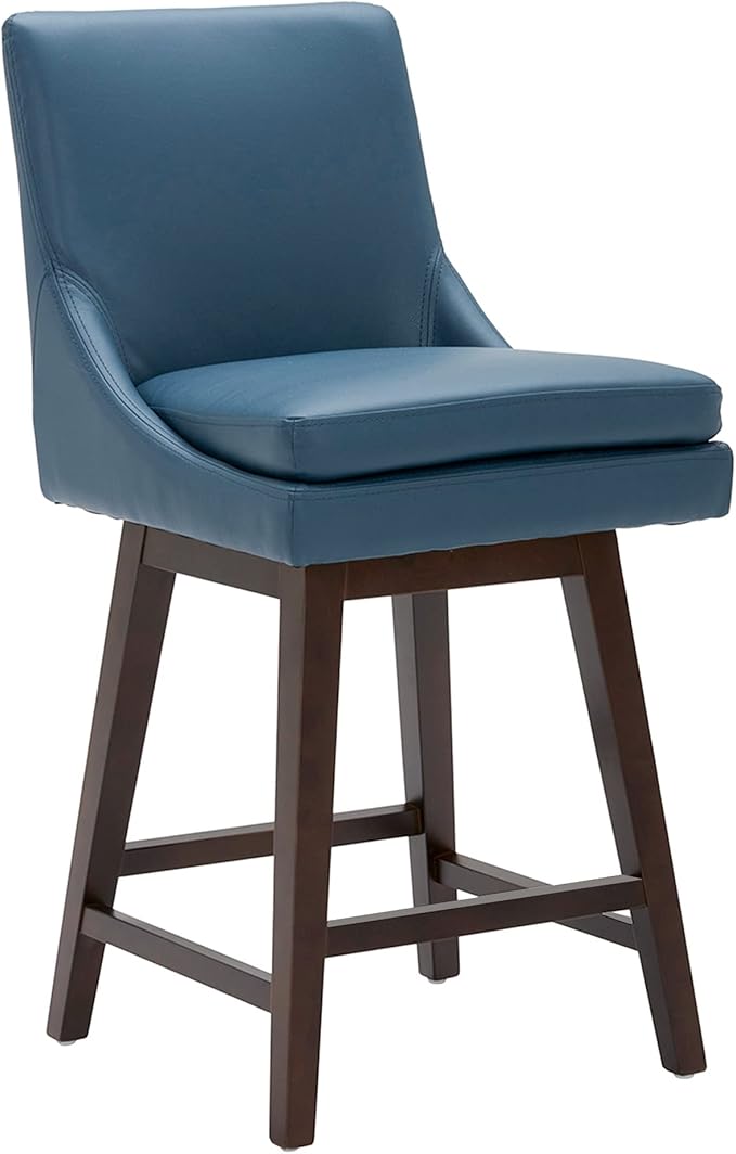 CHITA Counter Height Swivel Barstool with Back Set of 2, FSC Certified Upholstered Faux Leather Swivel Bar Stool, 26.8" H Seat Height, PU Leather in Dark Blue