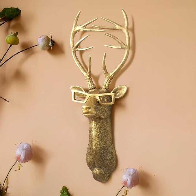 Animal Heads Wall Decor, Faux Deer Head Mount, Animal Sculptures Wall Decor, Resin Animal Head Wall Hanging Decoration for Living Room Bedroom Kitchen Gift,Deer