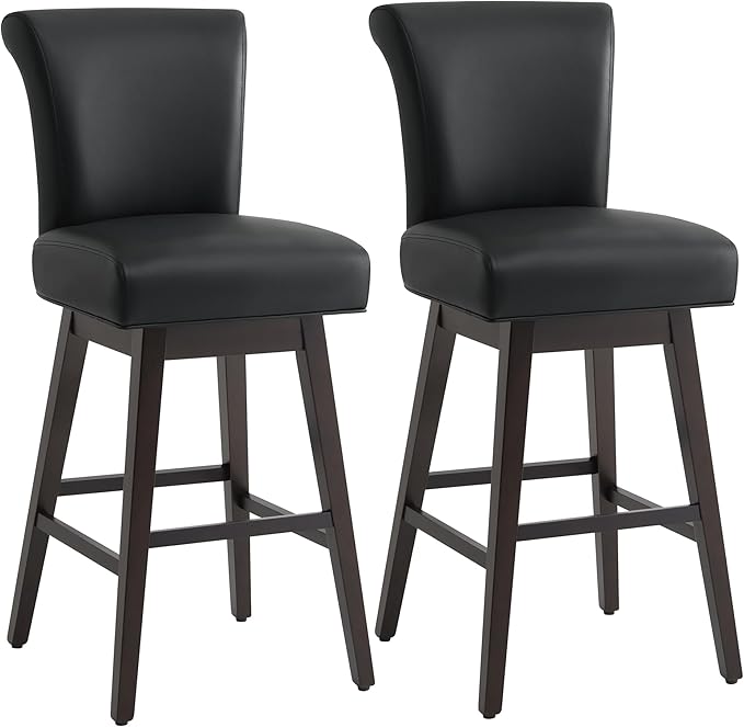 CHITA 30 Inch Counter Height Swivel Bar Stools Set of 2, FSC Certified Modern Upholstered Faux Leather Swivel Barstool Chairs with Back, Black