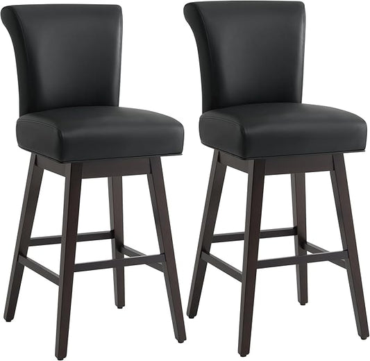 CHITA 30 Inch Counter Height Swivel Bar Stools Set of 2, FSC Certified Modern Upholstered Faux Leather Swivel Barstool Chairs with Back, Black