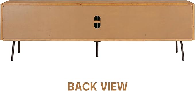 NTC Veil TV Stand with 4 Doors for TVs up to 75’’, Media Console with Vertical Groove Design and Metal Legs, Modern Entertainment Center for Living Room and Bedroom, Effortless Assembly, Teak Look