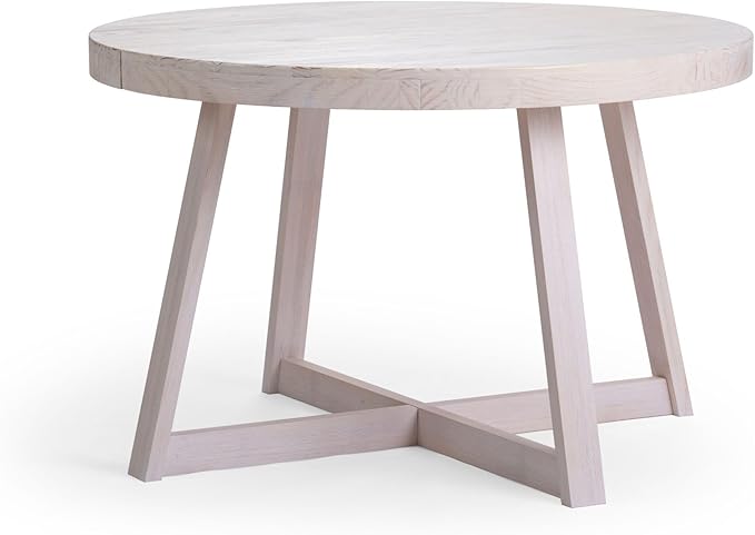 Plank+Beam Round Dining Table, 47 Inch Solid Wood Kitchen Table, Farmhouse Round Table for 4, Small Dinette Table, White Sand Wirebrush