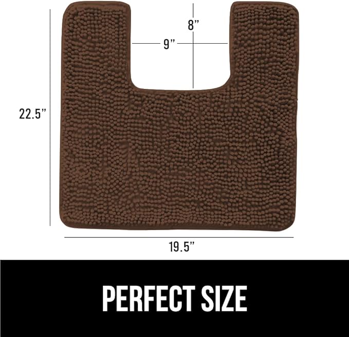 GORILLA GRIP Plush Absorbent Shaggy Chenille Bath Rug Mat for Square Toilet Base with Rubber Backing, Machine Washable Rugs, Soft Microfiber Contour Mats for Toilets, Bathroom Decor, Brown