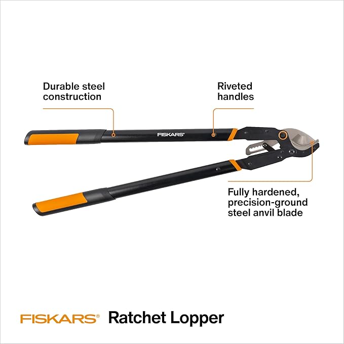 Fiskars Ratchet Drive Anvil Lopper 32 Inch Heavy Duty Tree Trimmer, 2 inch Cut Capacity, Riveted Handles for Easy Squeeze Cutting Power