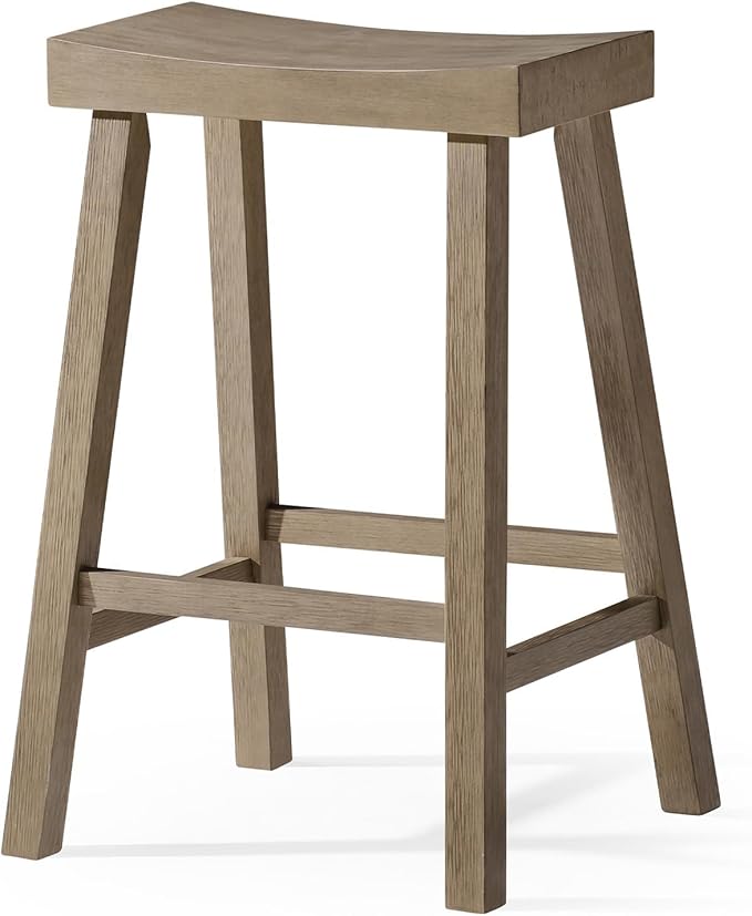 Maven Lane Kitchen Bar Stool, Modern Farmhouse Wood Counter Barstool, Kitchen Island Counterstool, Counter Height Bar Stools for Kitchen, Wide Seat Backless Bar Stools, Vincent 26 Inch, Antiqued Grey