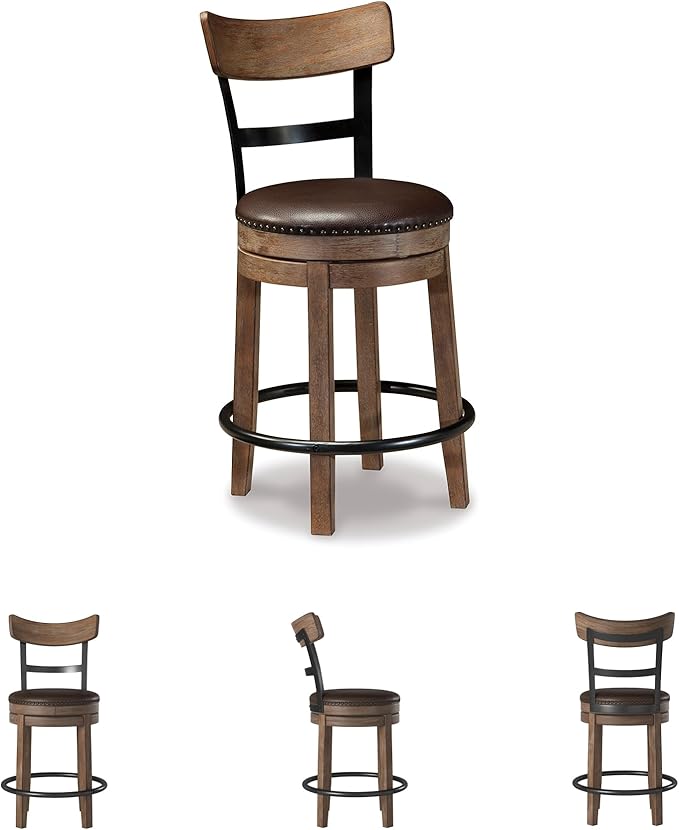Signature Design by Ashley Pinnadel 24.25" Modern Farmhouse Swivel Counter Height Barstool, Light Brown