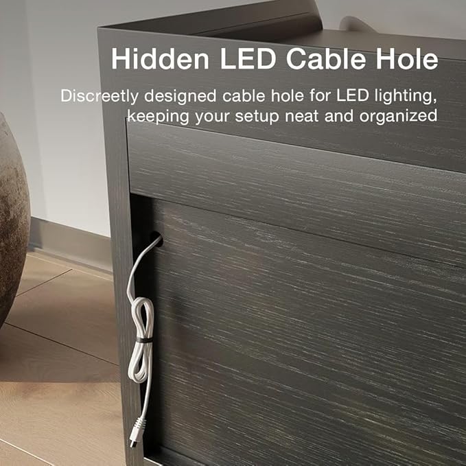 POVISON Fully-Assembled Mid Century Modern TV Stand, 118.11" Wood Media Console with Adjustable LED Light, Entertainment Center with Storage for Living Room