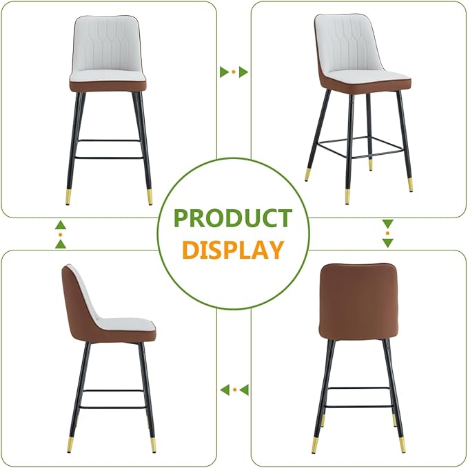 27" Bar Stools Set of 4 - Grey Counter Height Bar Stools Set of 4,Faux Leather Kitchen Island Stools with Sturdy Chrome Metal Leg,Counter Height Stools with Backs,Easy to Assemble