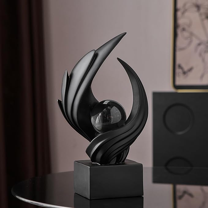 Abstract Art Sculpture, Resin Gold Decorative Statue, Modern White Ornaments for Living Room, Decorativas Modernas for Coffee Table, Entryway & Office Collectibles (Black)