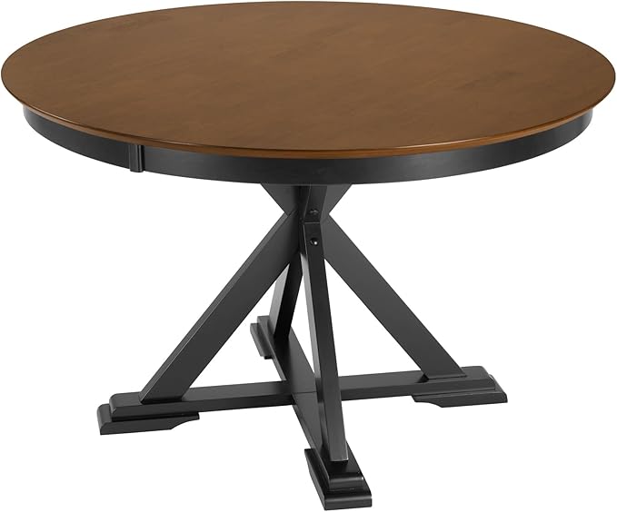 Bush Furniture Round Dining Table, 45 inch Trestle Design, Modern Transitional, West End Collection, Dark Brown and Black